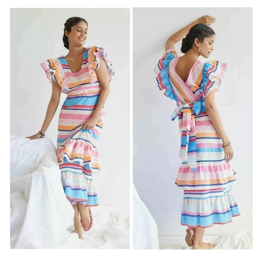 Anthropologie Plenty By Tracy Reese‎ Striped Ruffle Maxi Dress Size Small